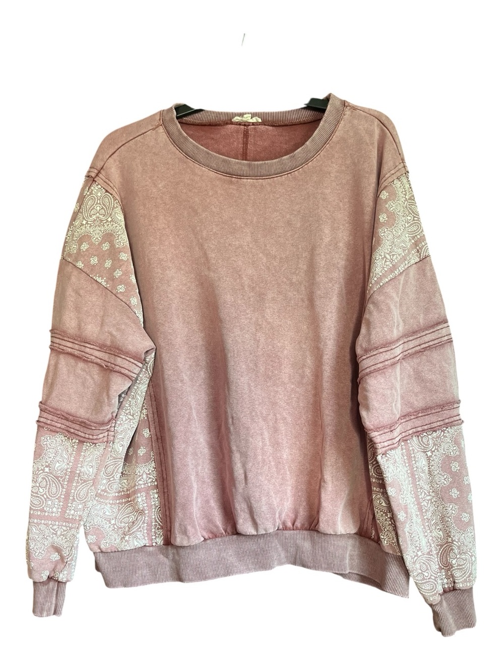 Easel Bandana Print Mineral Wash Pullover Sweatshirt Mauve Dusty Rose L Boho